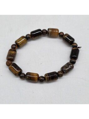 Tiger Eye Beaded Stretch Bracelet Unisex Jewelry Natural Stone Brown Oval & Roun